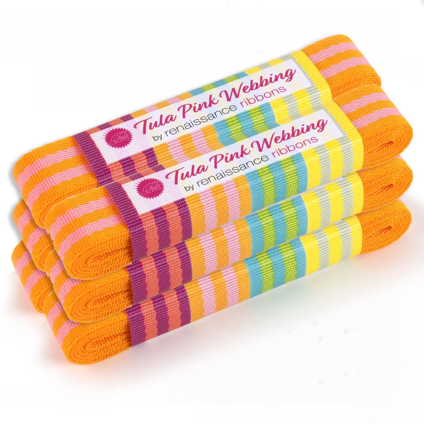 2yd Pink/Orange - 1" Nylon Webbing - by Tula Pink