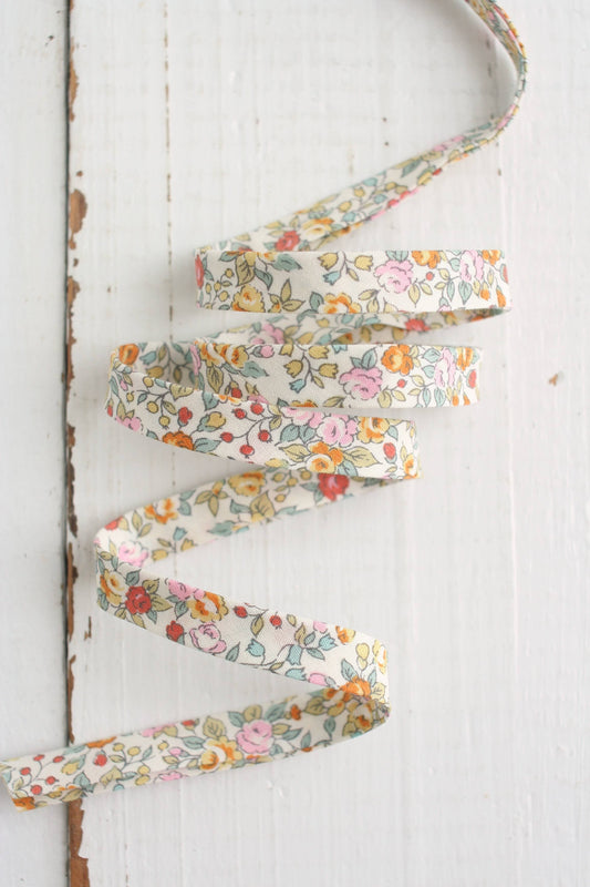 1/2" Double Fold Bias Binding - Bouquet in Summer 100% Cotton Premade