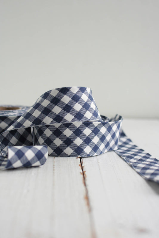 2.5" Bias Quilt Binding – Navy Gingham 100% Cotton Premade