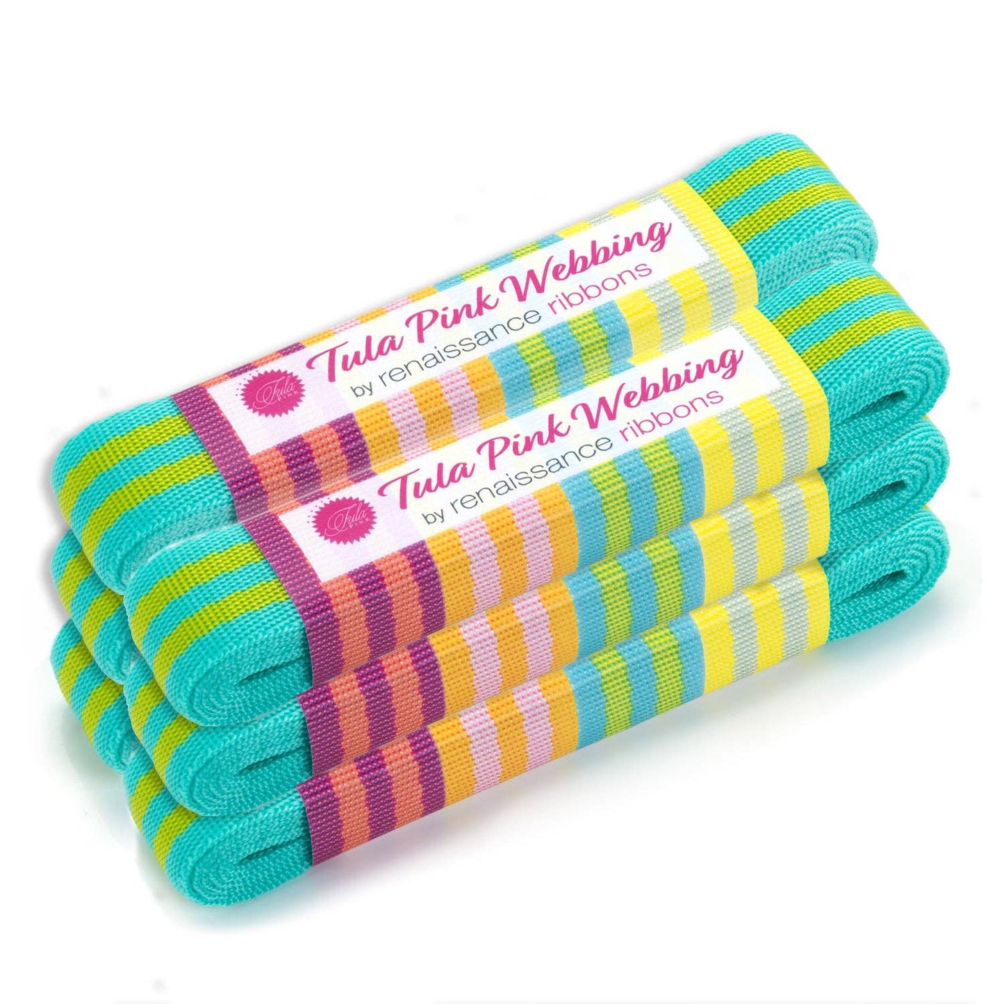 2yd Lime/Turquoise - 1" Nylon Webbing - by Tula Pink