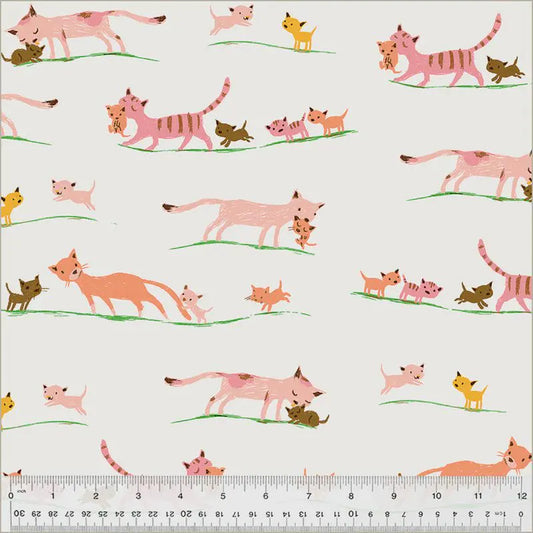 Heather Ross Favourites - Marching Cats in Cream