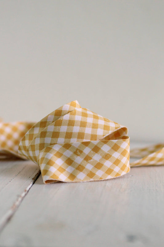 2.5" Bias Quilt Binding – Yellow Gingham, 100% Cotton