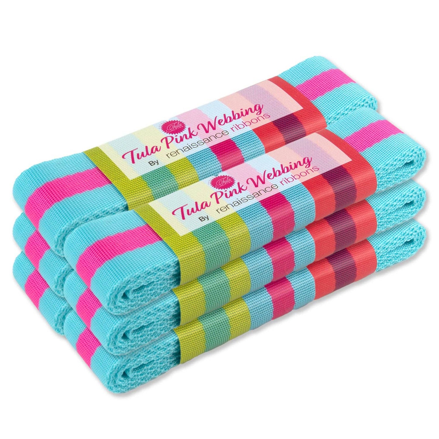 2yd Aqua and Hot Pink - 1.5" Nylon Webbing